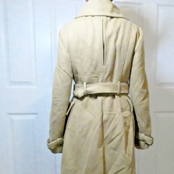 Brown Lambs Wool Trench Coat bebe Winter Warm Classic Double Breasted Women M